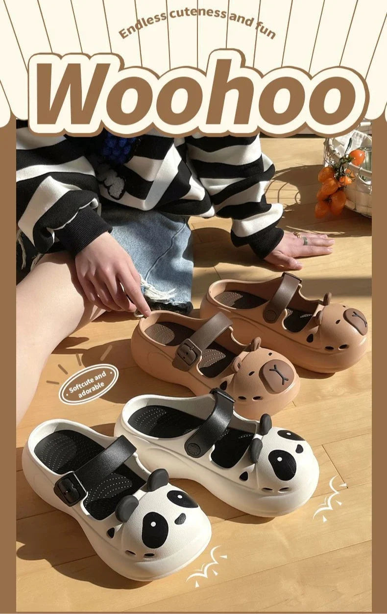 2025 New Cute Cartoon Slippers For Women Fashion Clogs Anti-slip Summer Shoes Girls Street Sandals 2 Way Wear Beach Slides