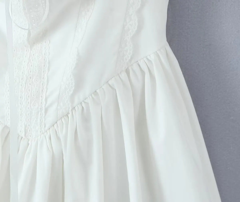 Foridol Bowknot Back Lace Up White Dress Women Sleeveless Lace Decor Summer Short Dress Elegant A-line Party Sundress 2025 New