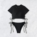 2026 New 2 Piece Swimsuit for Women Solid Color Sexy Drawstring Short Sleeve Bikini Set Beach Vacation Bathing Suit Swimwear