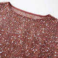Summer Women's Fishnet T-shirt Casual Loose Fit Stylish Solid Color See Through Sequined Crew Neck Elbow Sleeve Tops