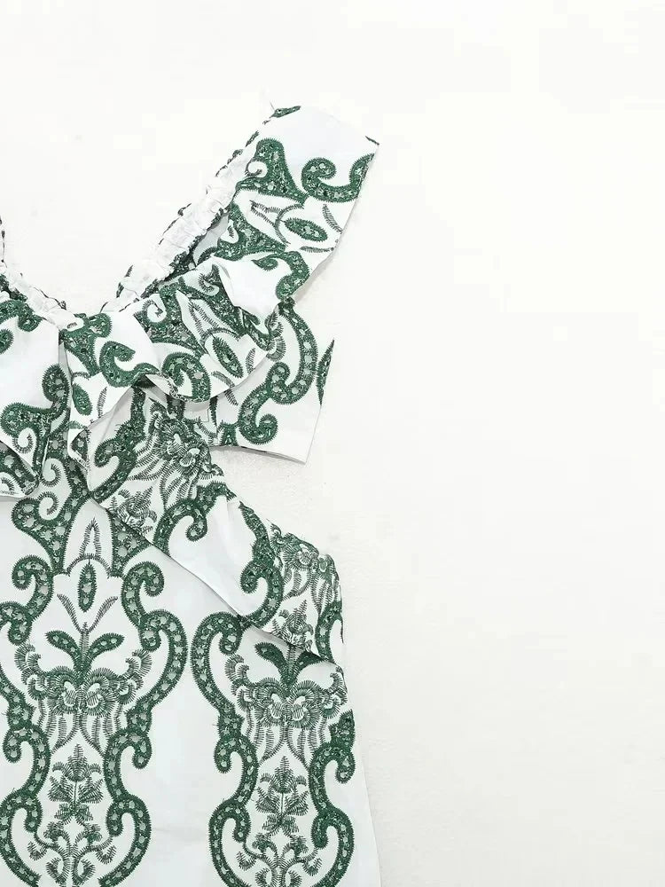 Vintage Flower Embroidery Summer Maxi Dress Women Bakless Tie Up Ruffles Long Beach Vestidos Sexy Tank Party Dresses Sundress