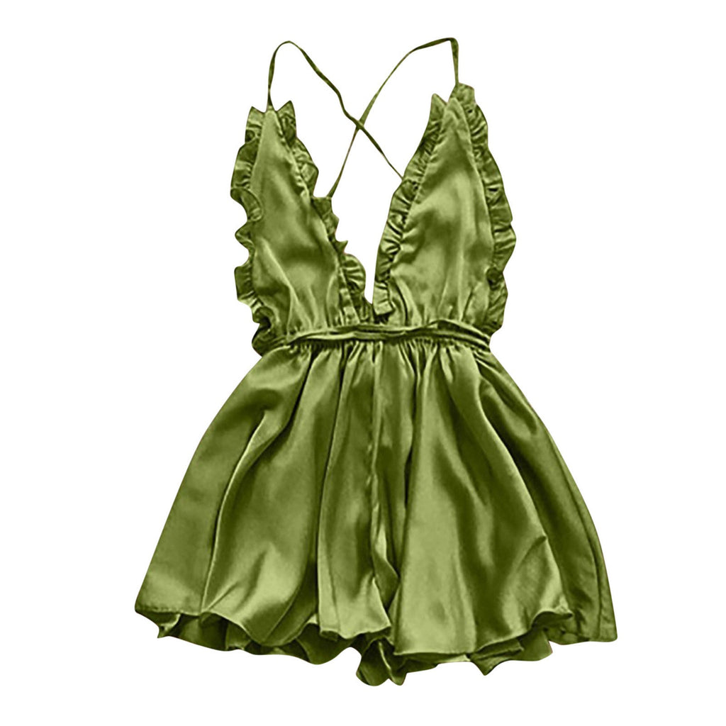 Sexy Lingerie Women's Sexy Dress With Wooden Ear Edge Deep V Neck Neck Tie Backless Sexy Lingerie Set 3x