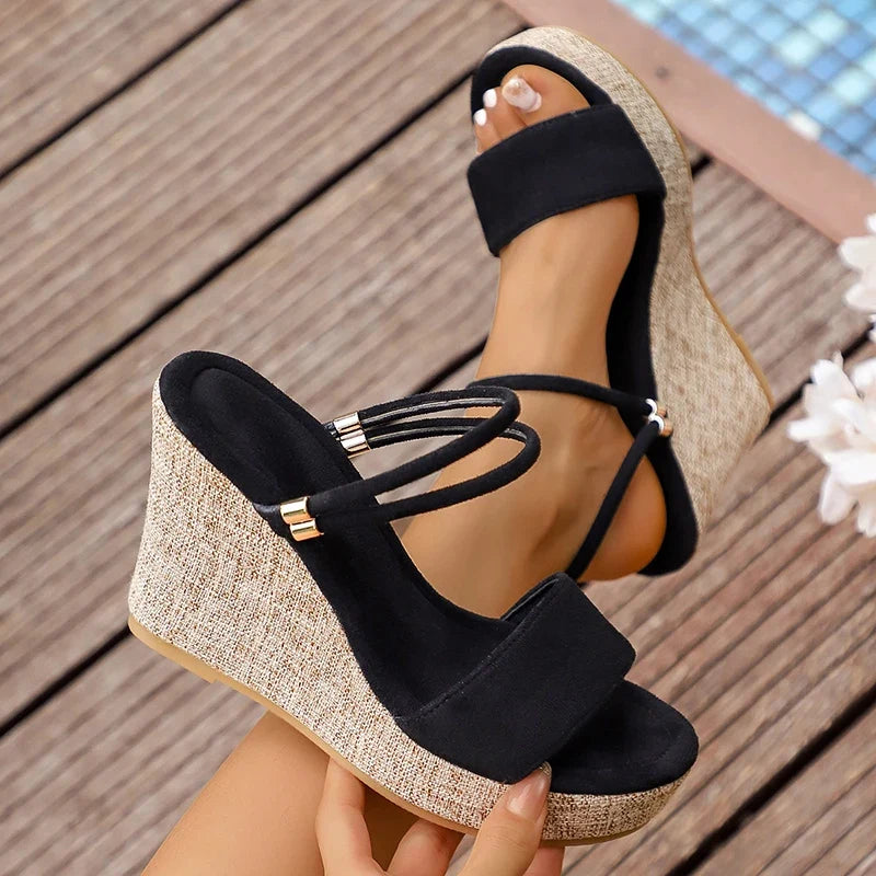 Plus Size 43 Chunky Wedges Sandals Women 2026 Summer Slip On Platform High Heels Sandals Woman Peep Toe Thick Sole Slippers