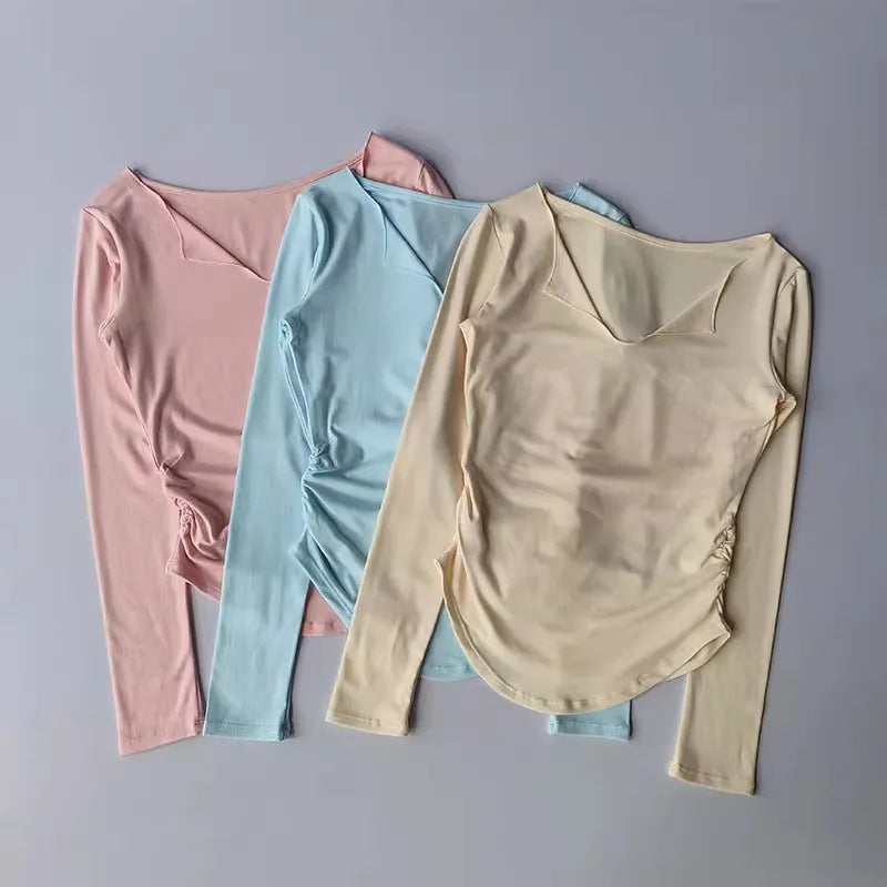 Women's yoga sports long sleeved, autumn and winter high-end slim fit small V-neck sports top fitness long sleeved T-shirt