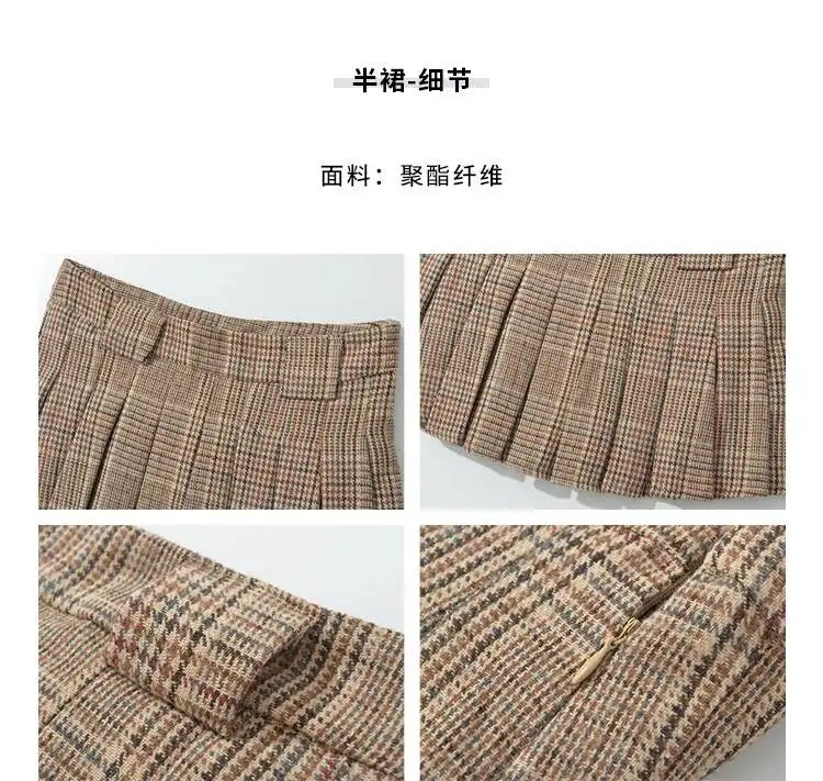 French Retro School Sweet Girl Costume Belt Casual Checkered Pleated Skirt Short Fashion Skirt Korean Style Trendy Clothes S5CV