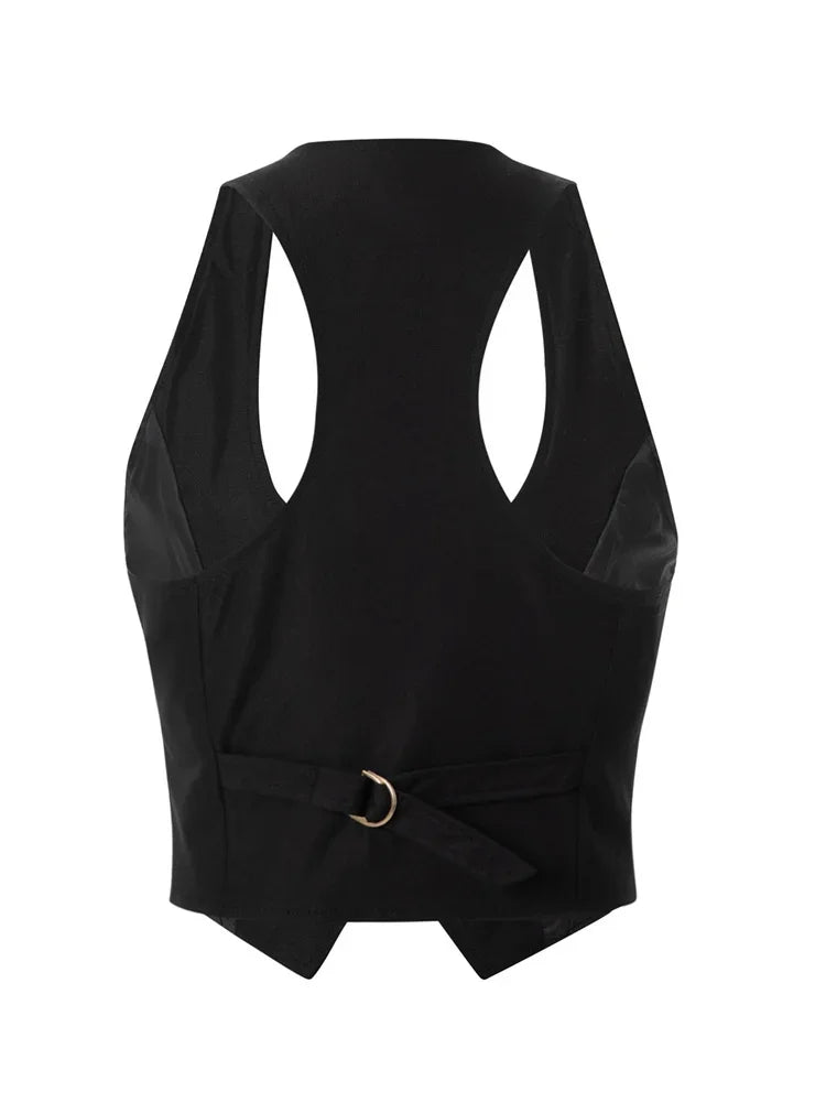 Women Waistcoat  Vintage Sleeveless V Neck Button Down Vest Blazer Fashion Top