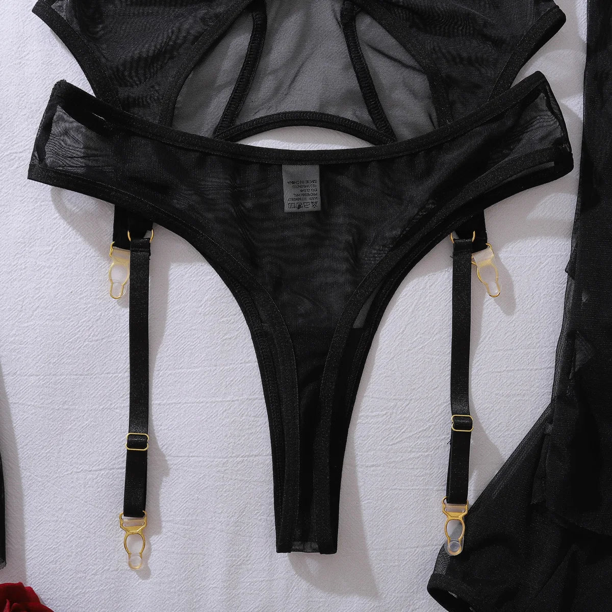 Toucheart Erotic Lingerie Fashionable and Comfortable Mesh See-through Bodyshaping Adjustable Sexy Underwear Split Five-pieceset