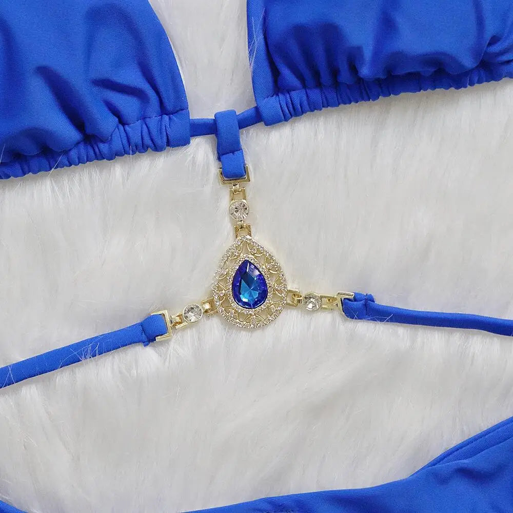 Halter Rhinestone Diamond Bikini Women Micro Thong Swimwear Female Swimsuit Two Pieces Bikini Set Satin Bathing Suit Swim Lady