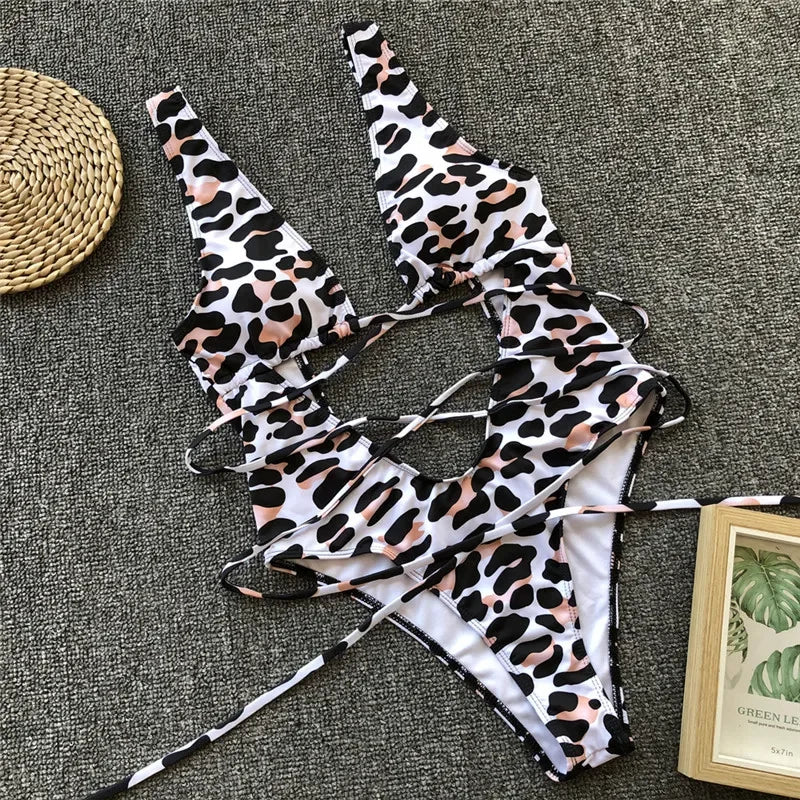 Deep V Neck Wrap Around High Cut Women Swimwear One Piece Swimsuit Female Monikini Tummy Cut Out Bathing Suit Swim Beach Wear
