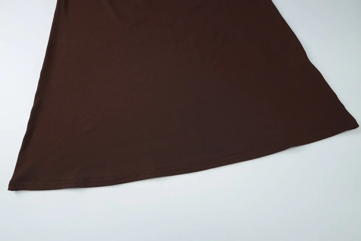 FDYOUI Woman Clothes Diagonal Collar Ruched Brown Long Dresses 2026 Summer Lady Chic One Shoulder Sleeveless Tunics Party Dress