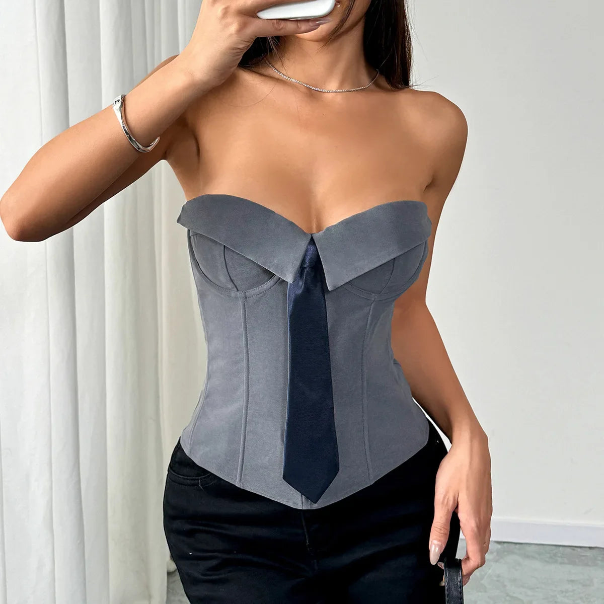 Spring Summer Women's Tank Top 2026 New Sexy Strapless Crop Top Fashion American Style Fishbone Corset Lady Night Club Camisole