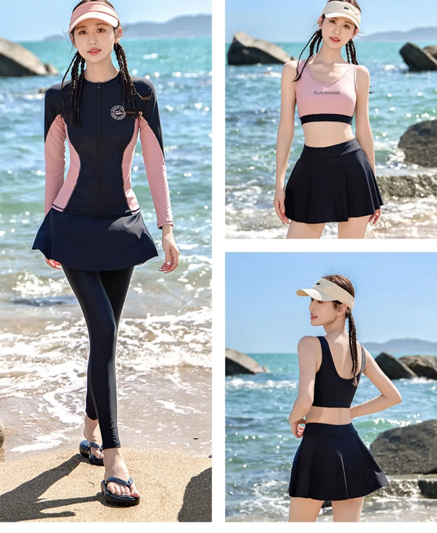 Split Swimsuit Women's Four Piece Sports Slimming Diving Beach Surfing Conservative Sun Protection Long Sleeved Swimsuit Set