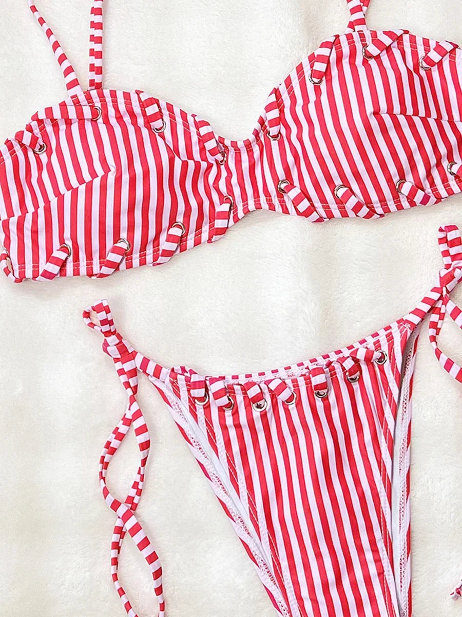 2026 Strappy Striped Bikini Women Swimsuit Female Swimwear Two-pieces Bikini Set High Leg Cut Bather Bathing Suit Swim Beachwear