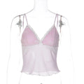 FDYOUI Y2K Pink Camisoles Women Sexy V-neck Lace Patchwork Tank Tops 2026 Summer Backless Sleeveless Corset T-shirt Streetwear