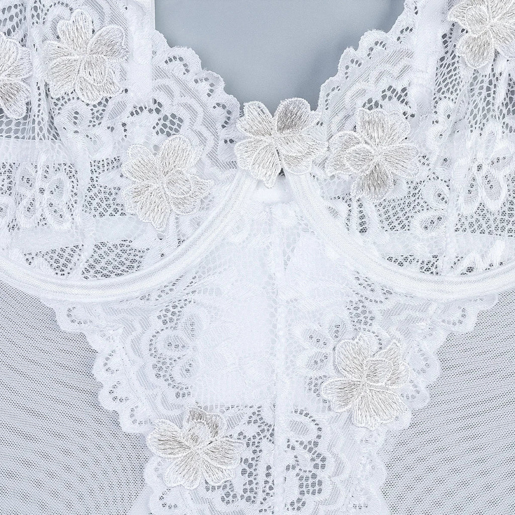 Toucheart Embroidery Floral Sexy Lingerie Panty Garters3PCS Skinny Plunge Patchwork See-through Romantic Private Interesting Set