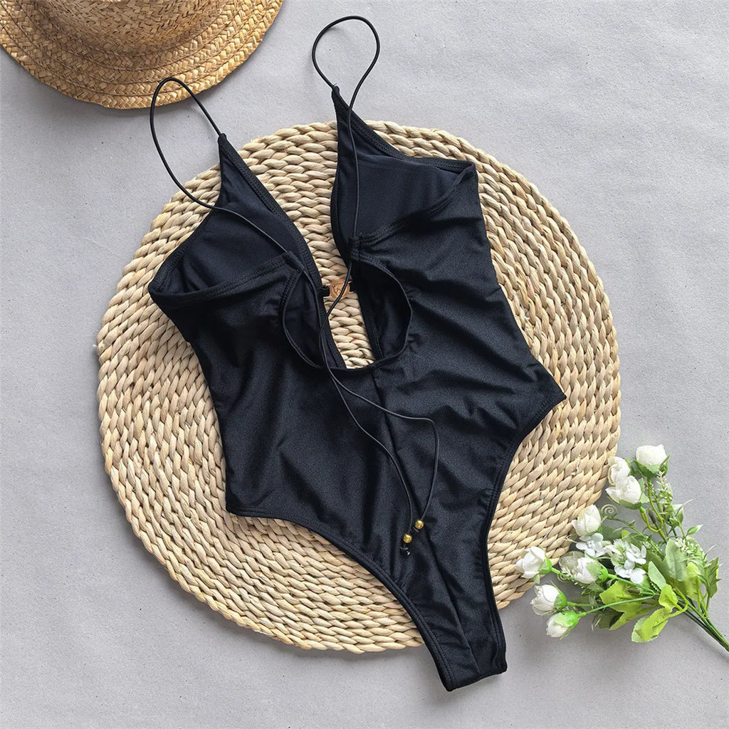 Sexy Deep V Neck Tie Dye Cut Out One Piece Swimsuit Women Swimwear Female Monokini High Leg Cut Bather Bathing Suit Swim V5843