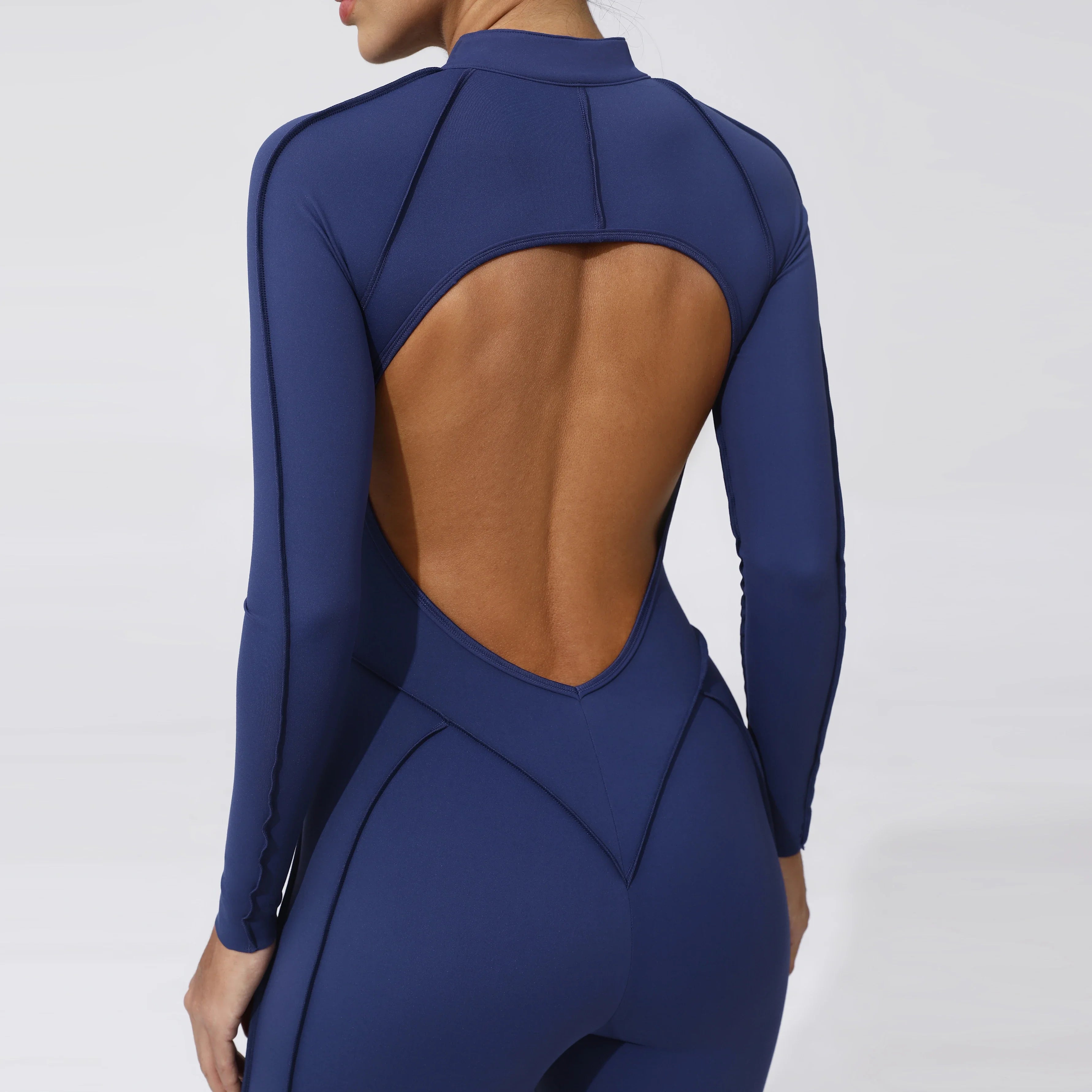 Padded Women Long Sleeve Sport Yoga Jumpsuit Workout Clothes for Women Sportwear Backless Zipper Fitness Gym Outfit