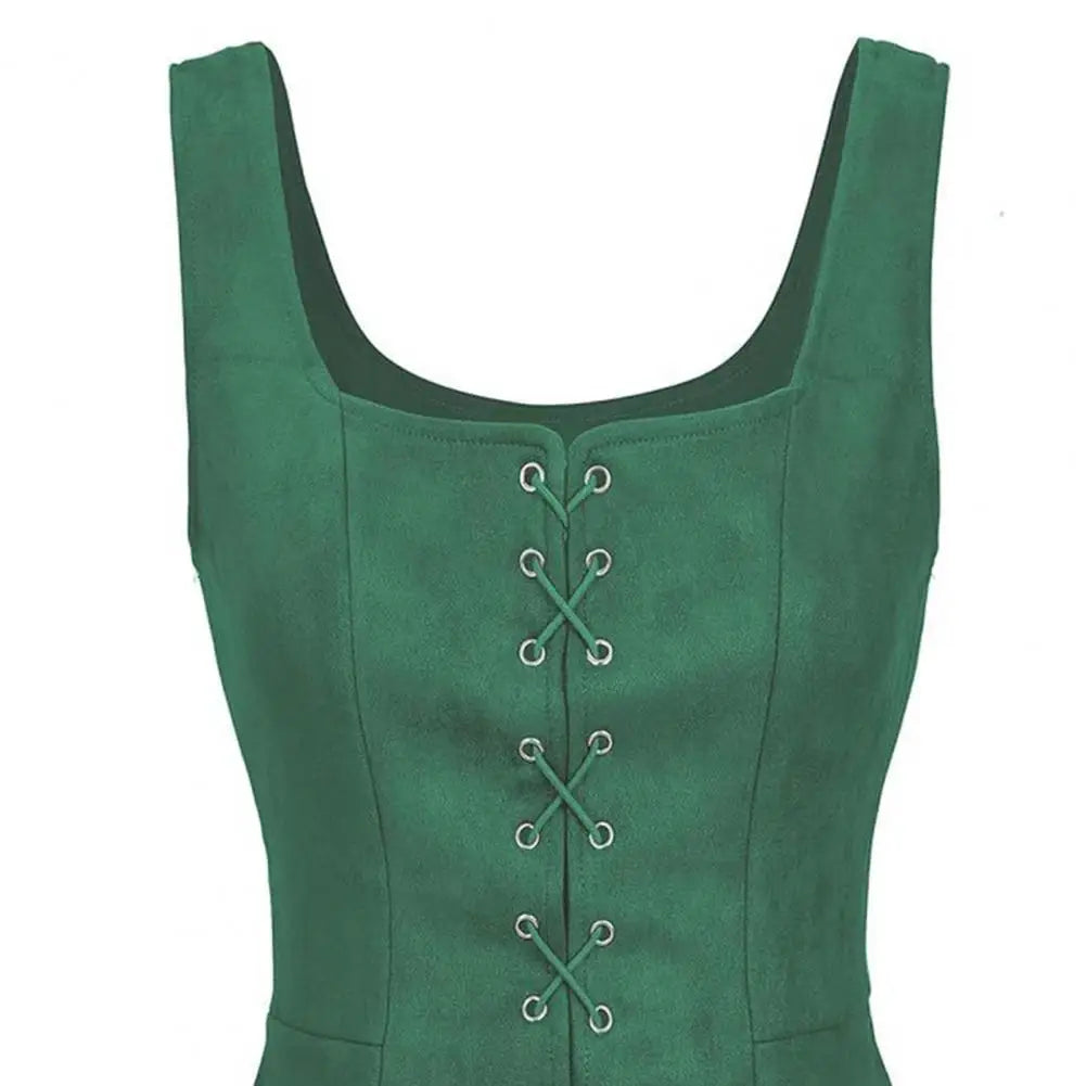 Women Vest Lace-up Strap Renaissance Vinatge Square Neck Sleeveless Medieval Slim Fit Halloween Cosplay Performance Top
