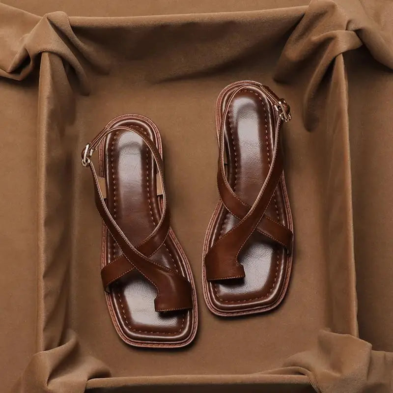 Women's Sandals Retro French Style Clip Toe Square Toe Buckle 2026 Sandals Comfortable Soft Sole Simple Versatile Sandalias