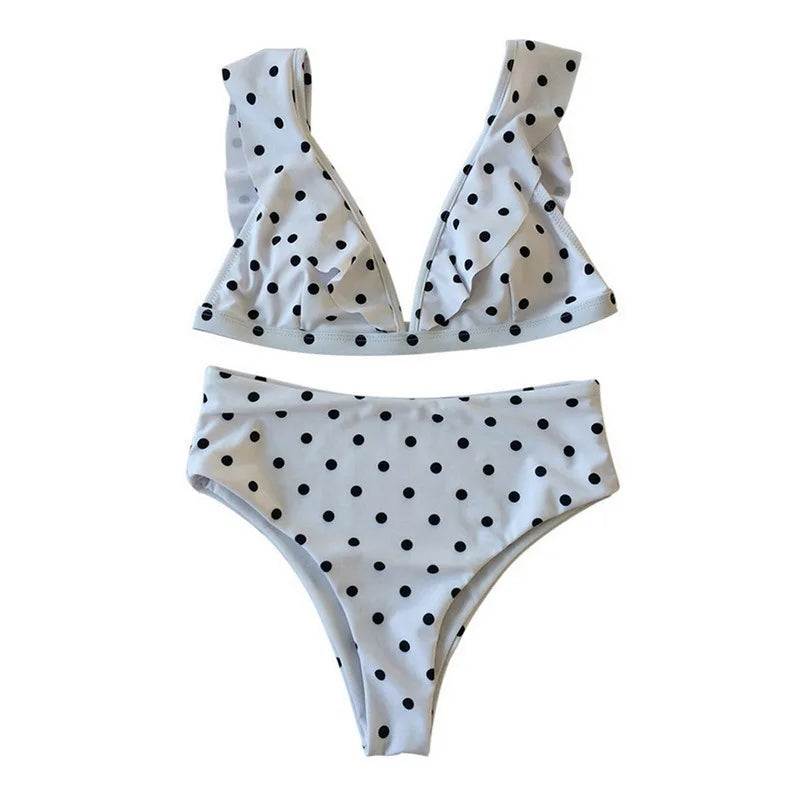 2026 Sexy Bikini Women Swimwear Swimsuit Dot Ruffle High Waist Deep V Bikinis Set Beach Bathing Suit Female Trajes De Bano Mujer
