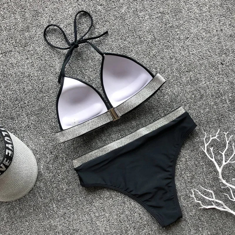 2025 Push Up High Waist Bikini Women Swimsuit Female Swimwear Two Pieces Bikini Set Halter Bra Cup Bathing Suit Swim Beach Wear