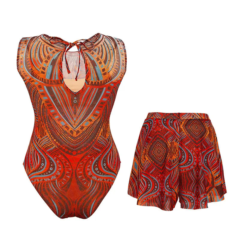UPF 35+ Retro Sleeveless Swimwear Bodysuit High-end Mesh One Piece Swimsuit Women 2026 Sexy High Cut Bathing Suit with Cover Up