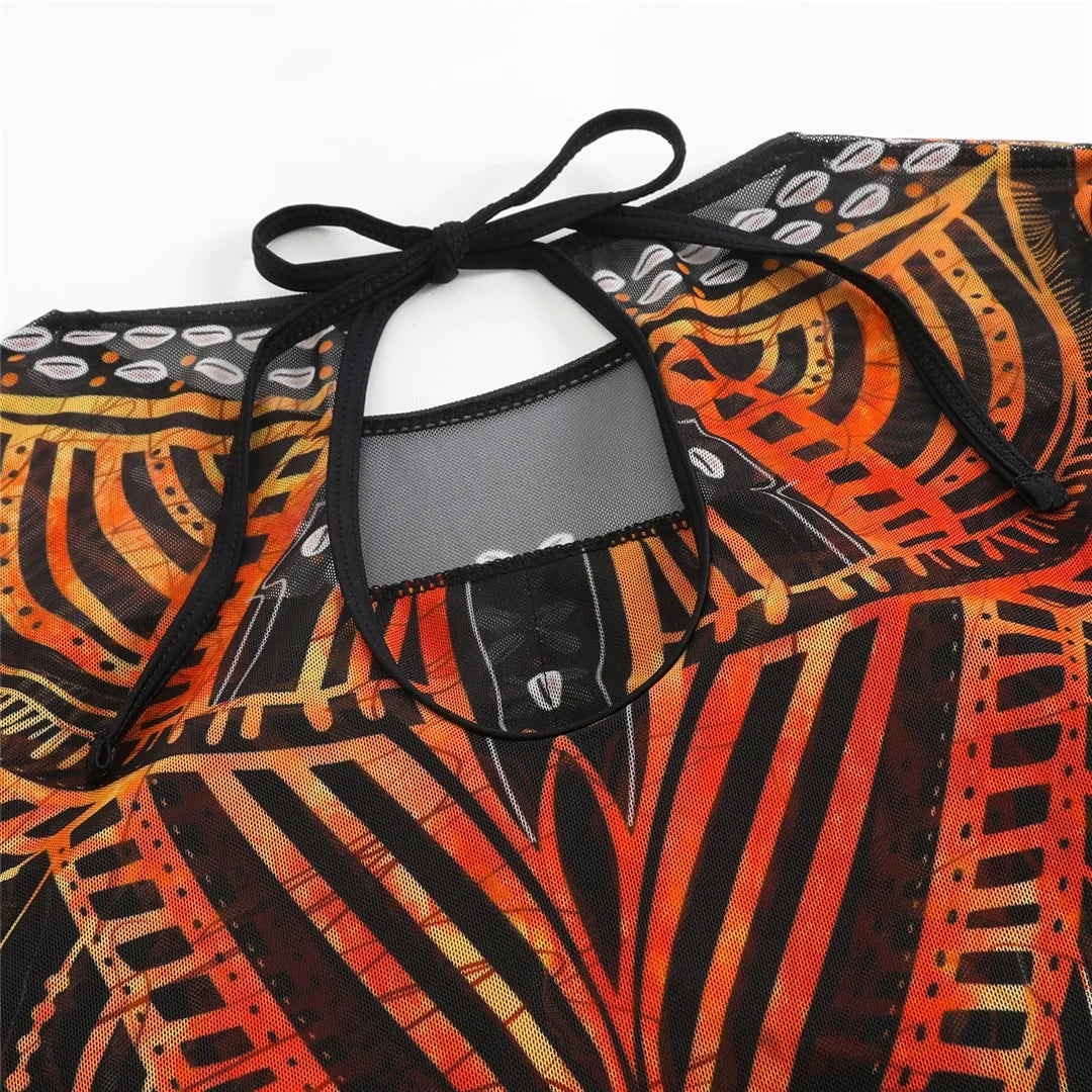 S - XXL 3PCS New Printed Long Sleeve With Pants Sarong Women Swimwear One Piece Swimsuit Female Bather Bathing Suit Swim V7180