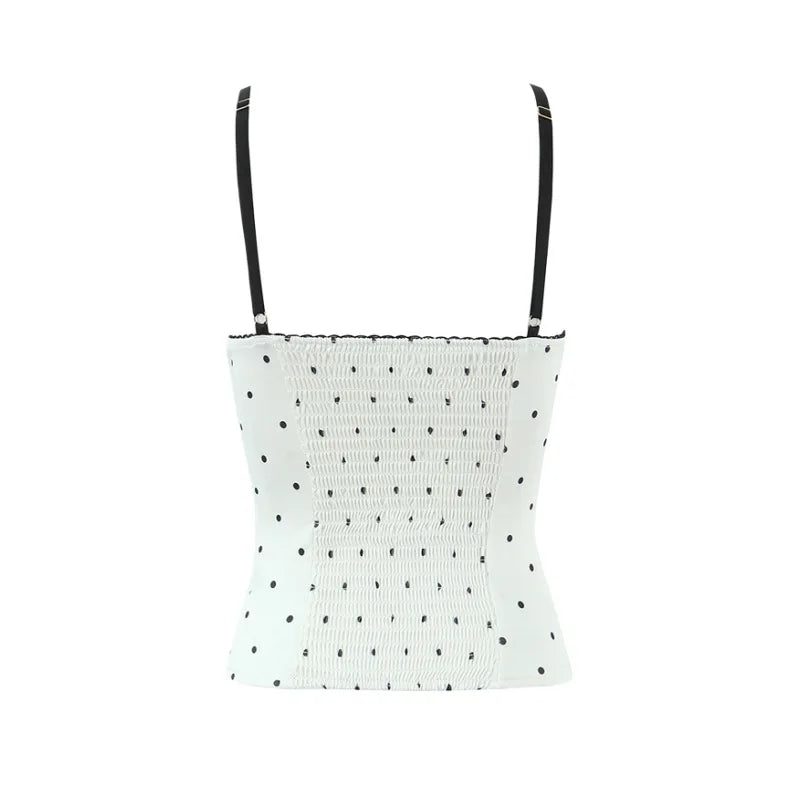 Sexy Polka Dot Camisole For Women Niche Lace Collar Slim-fit Outerwear Suitable For Seaside Vacations Elegant Charming 9B81