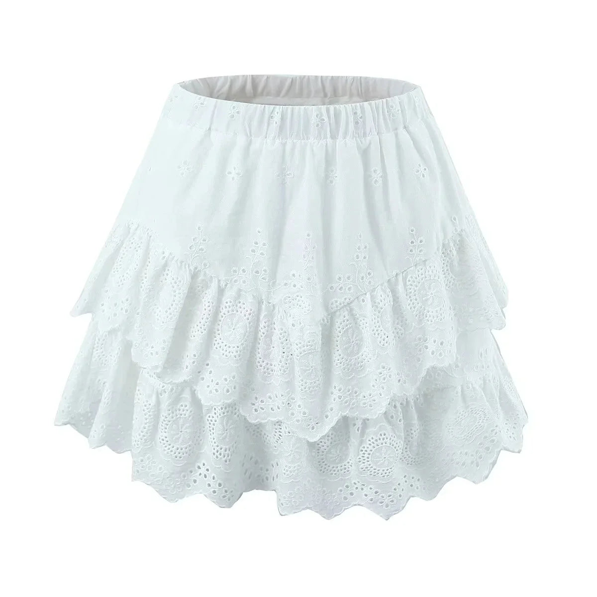 Foridol Summer Off Shoulder White Lace Skirt Set Dress Women Outfits Ruffles Tiered Mini Flower Embriodery Two Pieces Beach Suit
