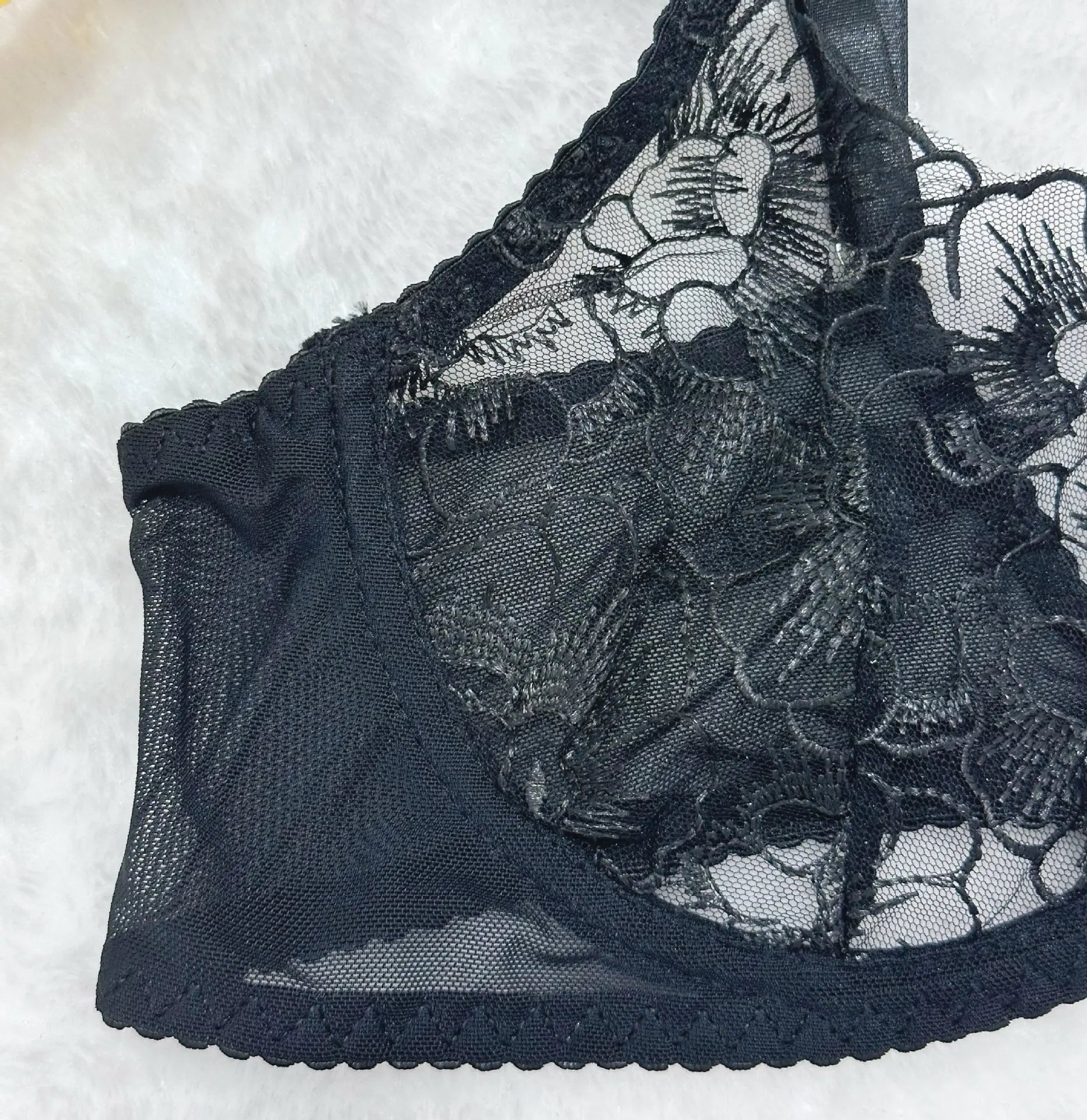 sexy lingerie embroidered see-through mesh bra with underwire four-piece set