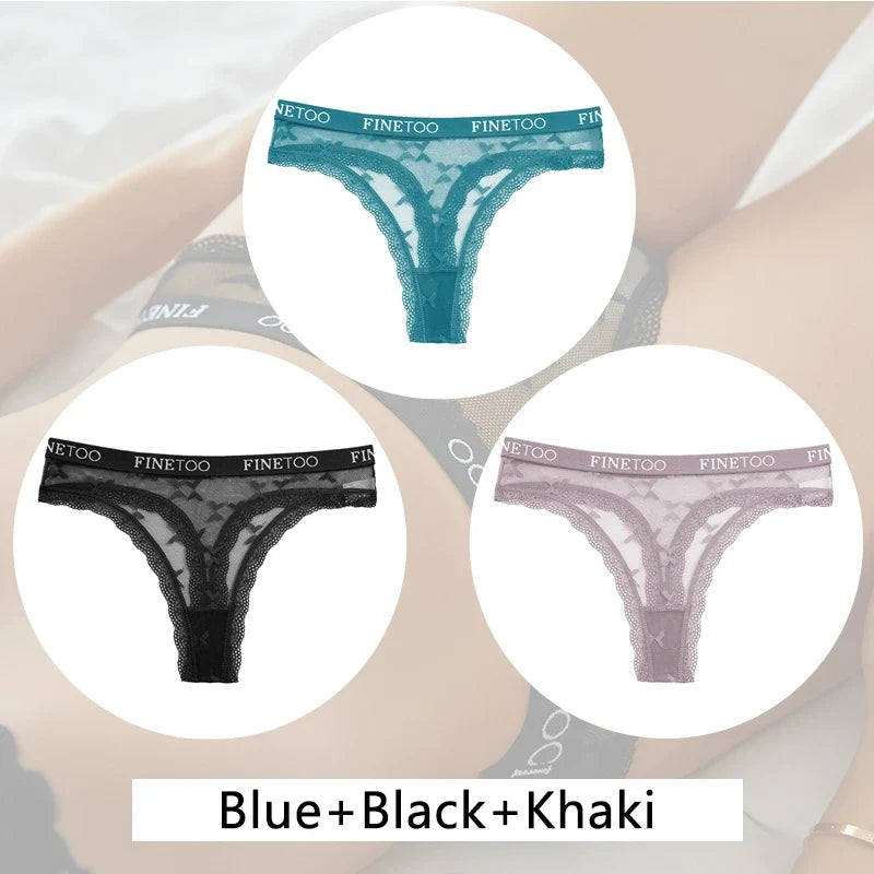 New 3Pcs Lace Thongs Women Floral G-string Underwear Trendy Letter T-Back Underpants Sexy Low Waist Bikini Panties Ladies Panty