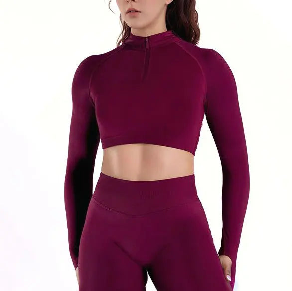 NCLAGEN Impact Crop Zippy Fitness Top Long Women Sleeve GYM Clothes Seamless Running Workout Quick Dry Pilates Sports Yoga Shirt