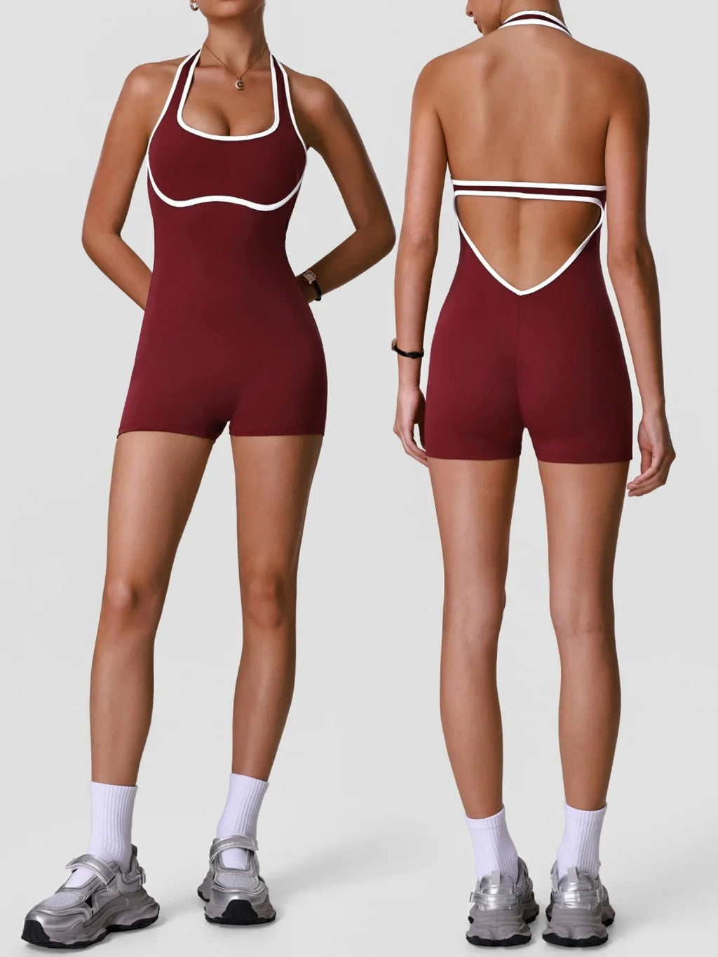 Color Blocking Yoga Jumpsuit Women Sleeveless Hollow Out Backless Slim Sports One Piece Short Suit Gym Running Fitness Rompers