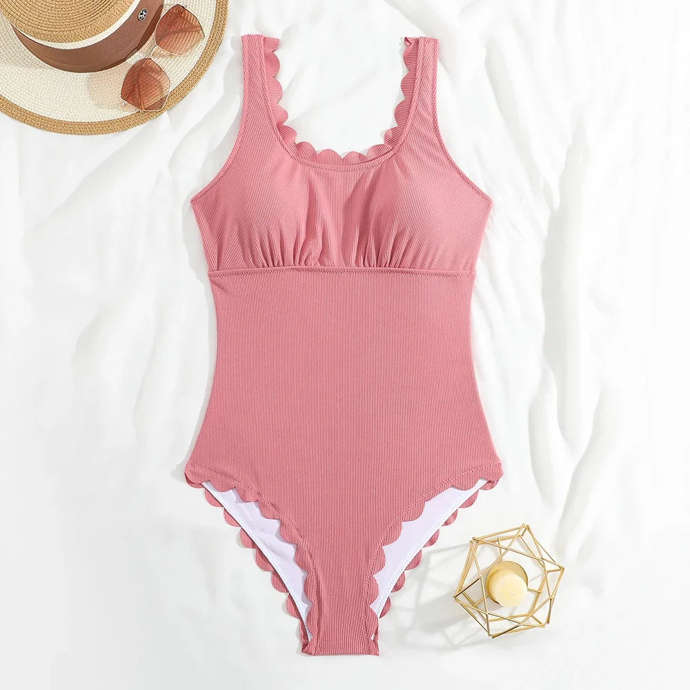 2026 Sexy Ruffle Swimsuit One Piece Solid Swimwear Women Bathers Bathing Swimming Swim Suit Female Beachwear XXL