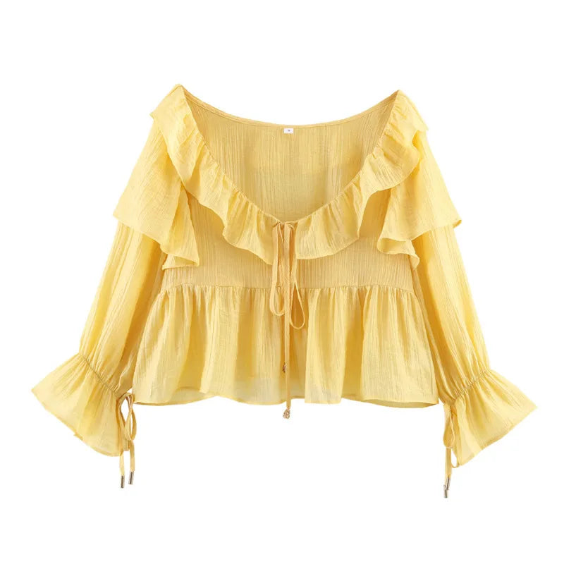 Women's Fashion Casual Ruffle Off-Shoulder Top IMH1