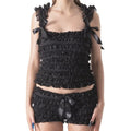 2 Piece Sets Women's Layered Ruffle Lace Sleeveless Vest Tops and Bow Shorts Sets 2024 Summer Casual Gothic Y2K Loungewear