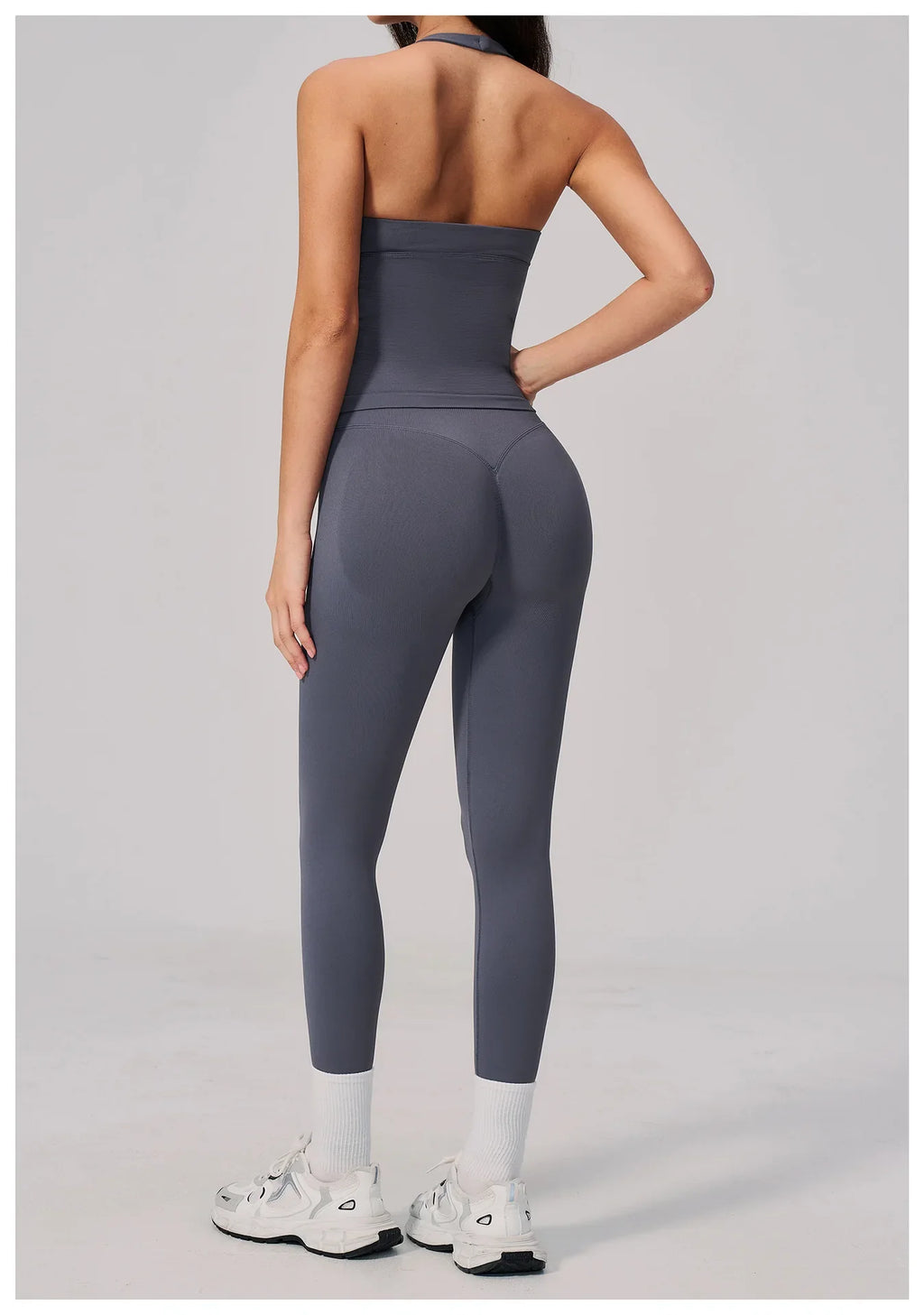 Summer Seamless Yoga Sets Women V Neck Slim Sports Tank Top Fitness Suit Peach Hip High Elasticity Leggings Running Tracksuit