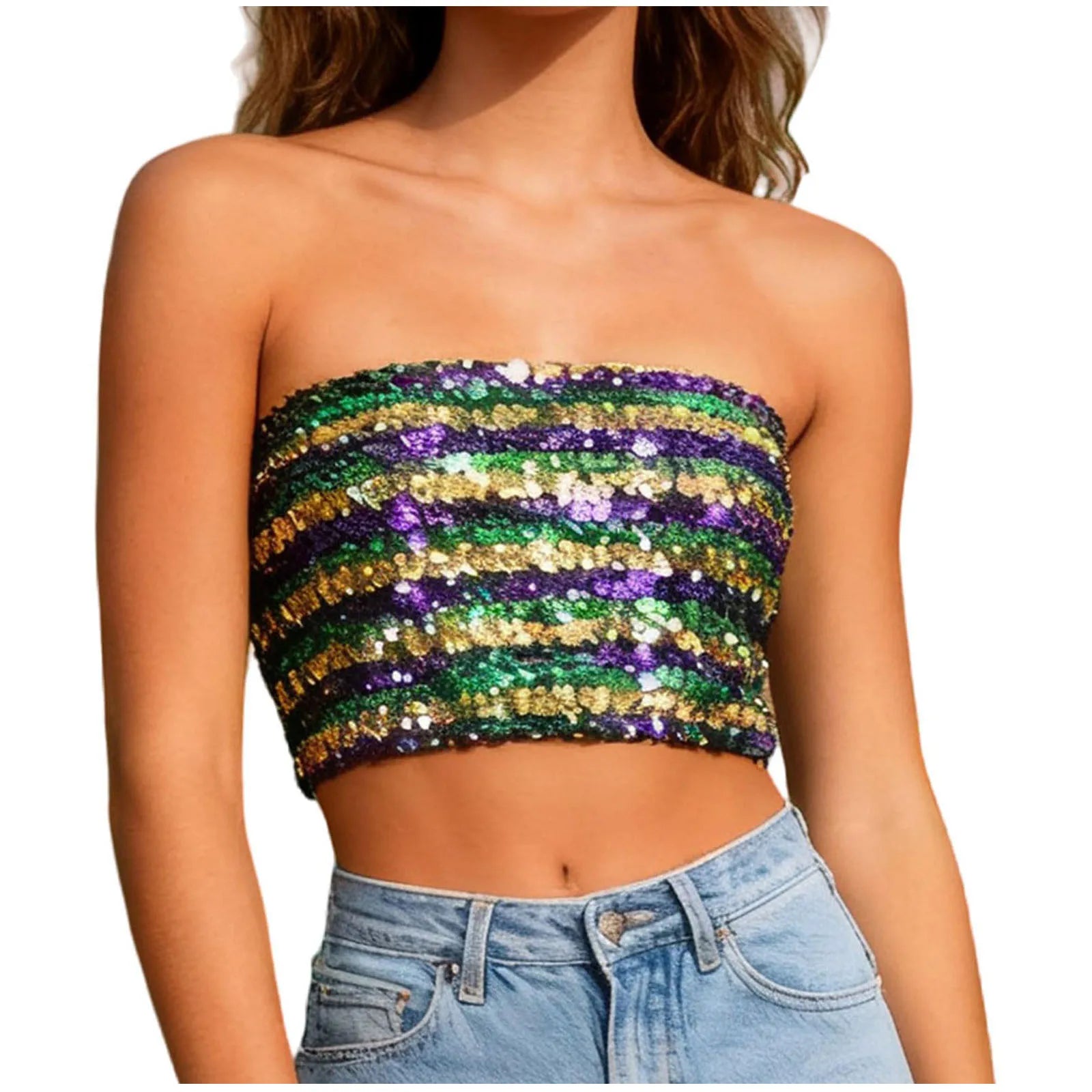 Y2k Tops Women Carnival Sexy Sequin Strapless Sleeveless Vest Party Performance Bandeau Vests Seductive Womens Top Popular