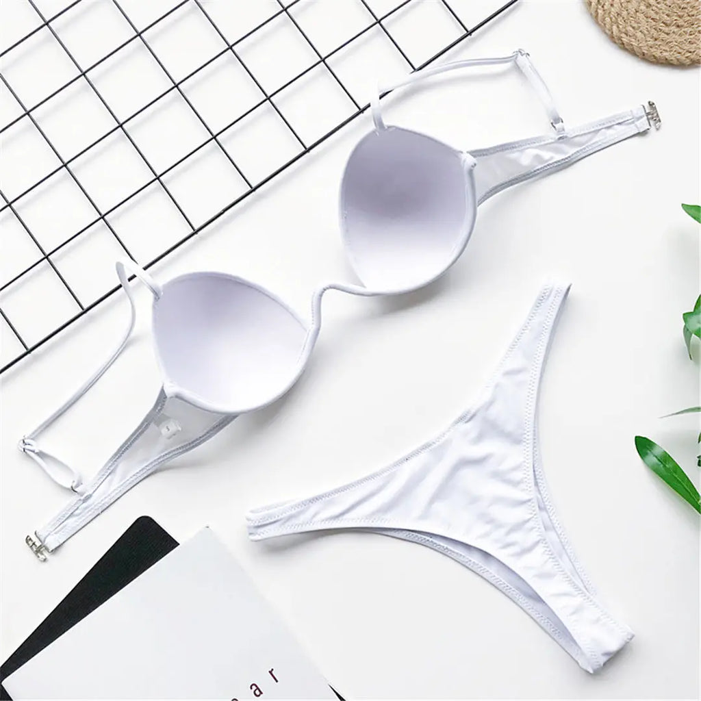 New Sexy V-bar Underwired Bra Push Up Bikini Women Swimwear Female Swimsuit Two-pieces Set V Wire Bather Bathing Suit Swim V1732