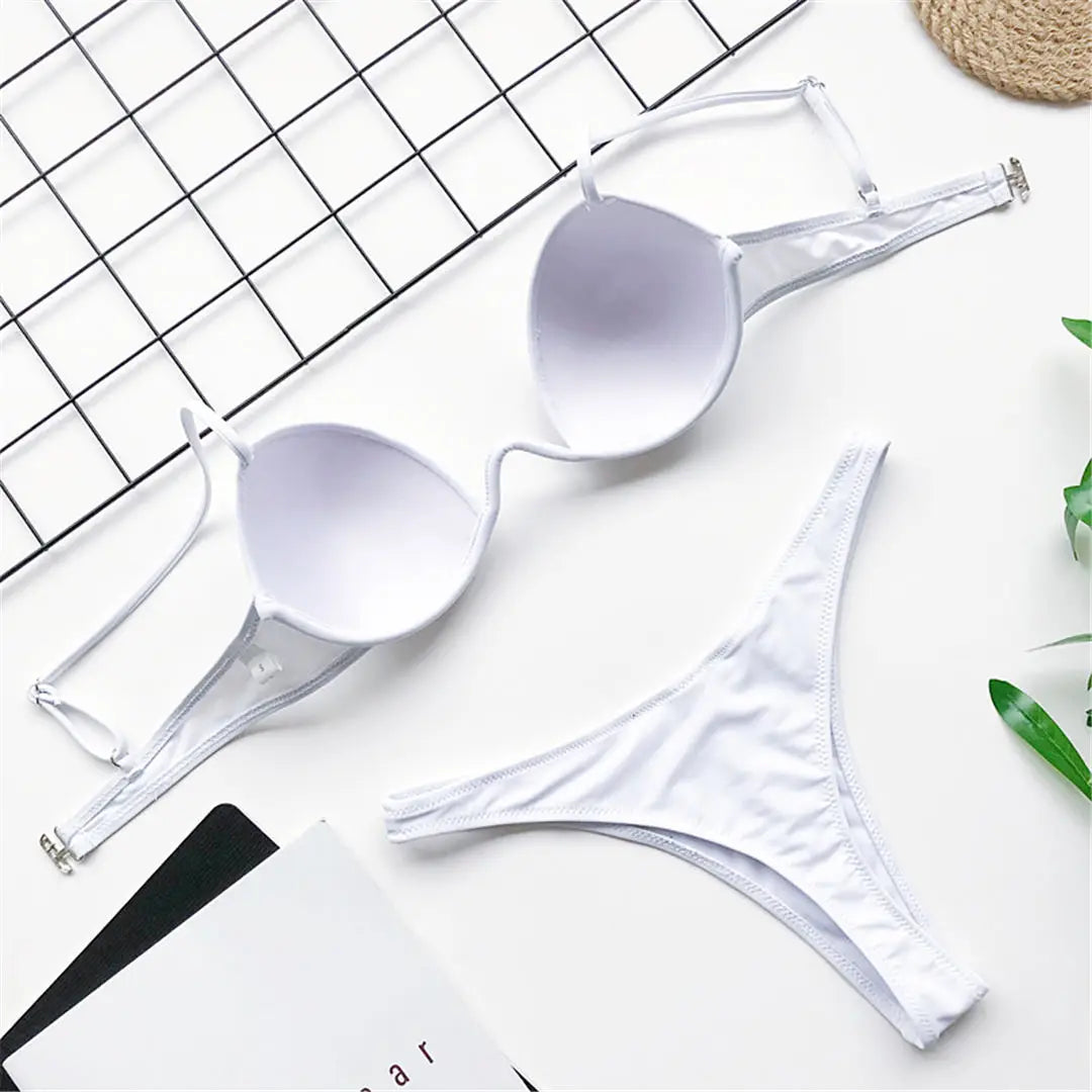 New Sexy V-bar Underwired Bra Push Up Bikini Women Swimwear Female Swimsuit Two-pieces Set V Wire Bather Bathing Suit Swim V1732