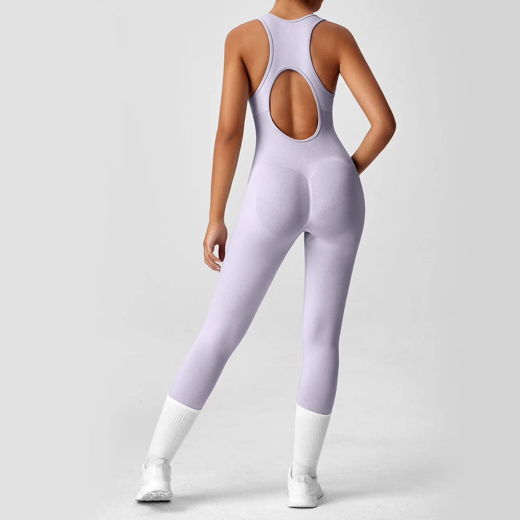 Open Back Racerback Yoga Jumpsuit Women Seamless Butt Lifting High Elastic Gym Workout One Piece Bodysuit