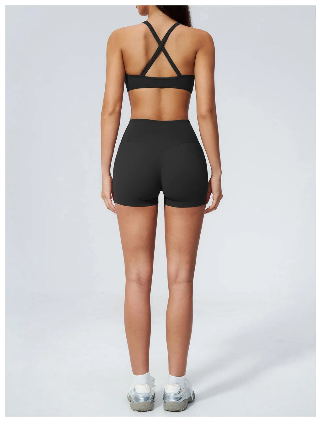 2 Piece Summer Yoga Sets for Women Hollow Back Cross Sports Bra Fitness Clothes Tight High Waist Shorts Running Workout Clothes