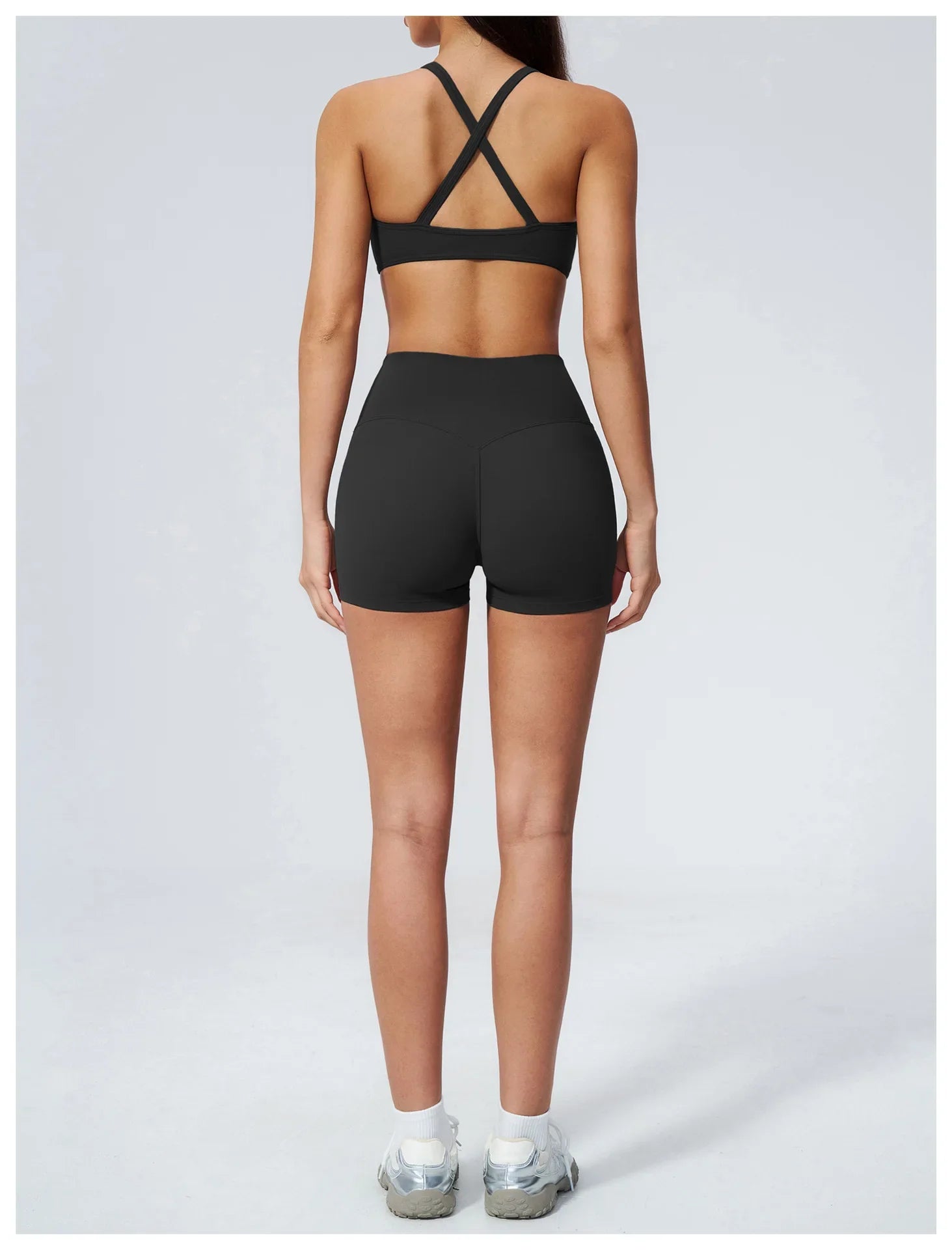 2 Piece Summer Yoga Sets for Women Hollow Back Cross Sports Bra Fitness Clothes Tight High Waist Shorts Running Workout Clothes
