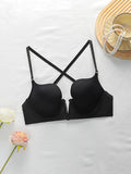 Women's sexy deep V-cross shoulder bra with steel ring gathering push up solid color breathable comfortable bra A2797