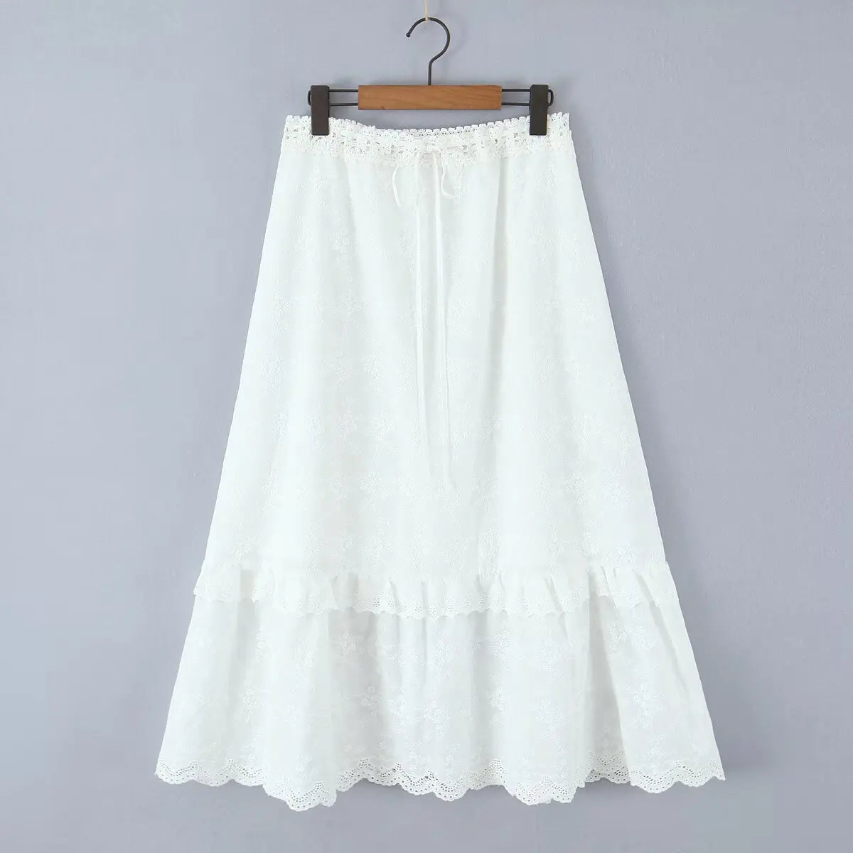White Cotton Summer Skirt Women Embroidery A-line Long Skirt Spring Lace Up Beach Bobho Skirt Bottoms High Quality Faldas Mujer