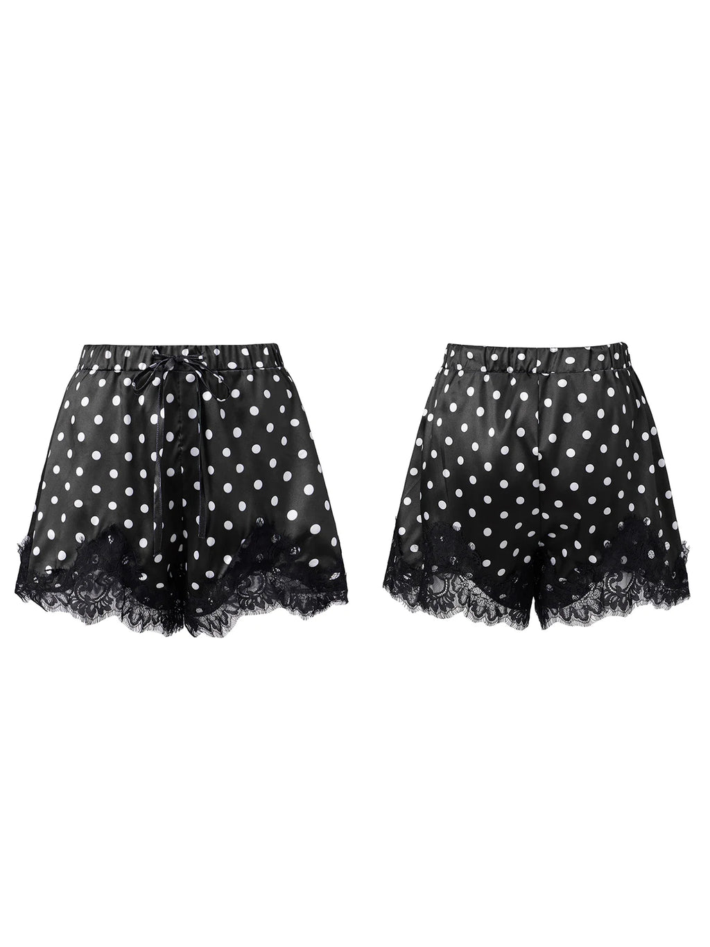 Summer Women's Dots Print Satin Shorts Elastic Waist Loose Lace Trim Hem Short Pants for Daily Casual Lounge Wear