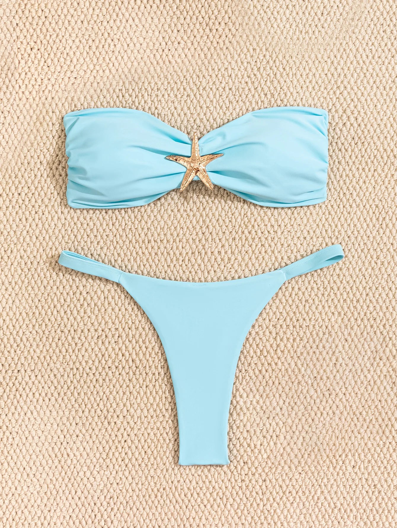 Sexy Bandeau Bikini Set 2026 Women Coffee Starfish Ornament Push Up Thong Swimsuit Brazilian Beach Bathing Suit Micro Swimwear