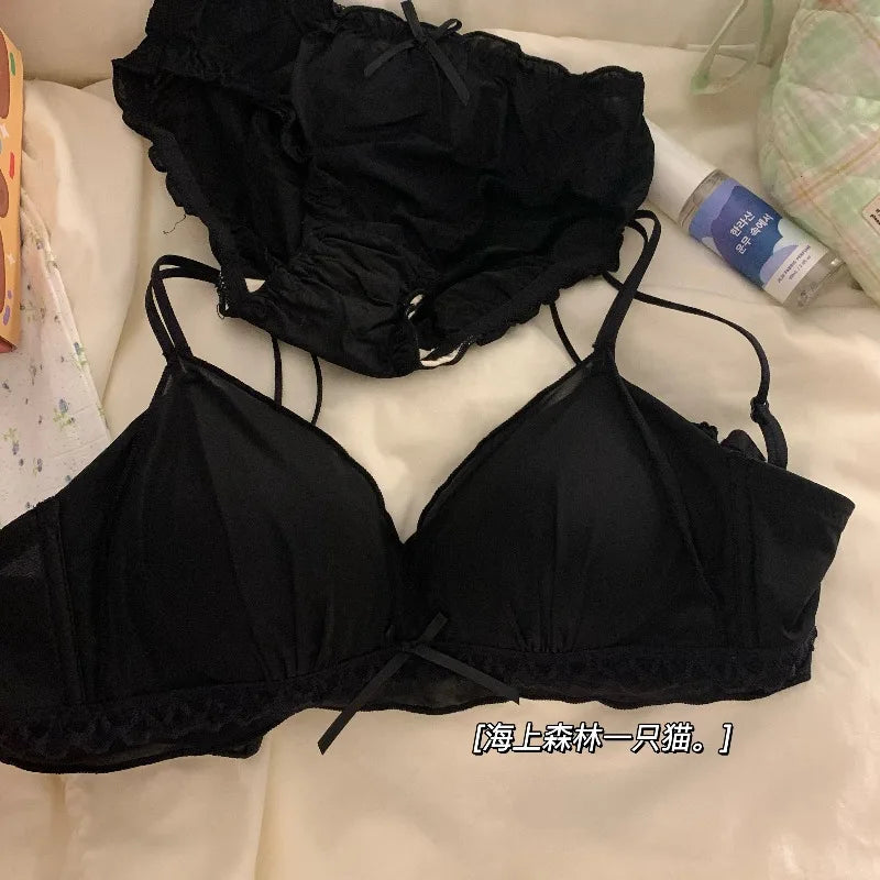 Women's French Ruffle Bralette Set | Wirefree Push Up with Silk Touch Thin Cups for Small Chest | Sweet & Trendy MOYISU Bra S-XL