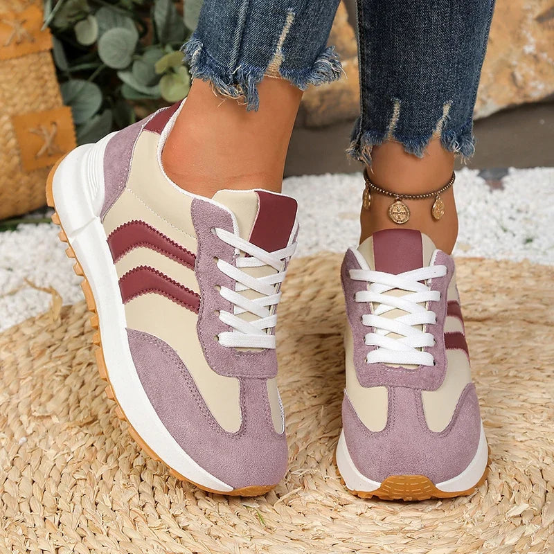 Fashion Mixed Color Women's Sneakers 2026 Spring Lace Up Non Slip Sport Shoes Women Comfort Thick Sole Running Walking Shoes