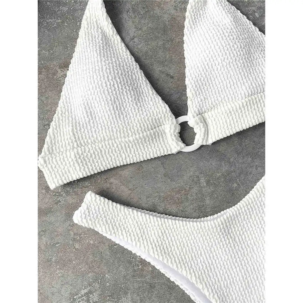 Halter Wrinkled Crinkled Bikini Women Swimwear Female Swimsuit Two-Pieces Bikini Set Brazilian Bather Bathing Suit Swim V2922